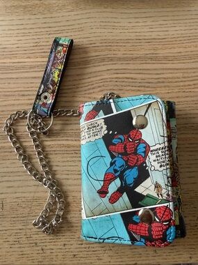 Marvel Spider-Man Comic Print Wallet Cardholder with Chain - Blue, Red, Black